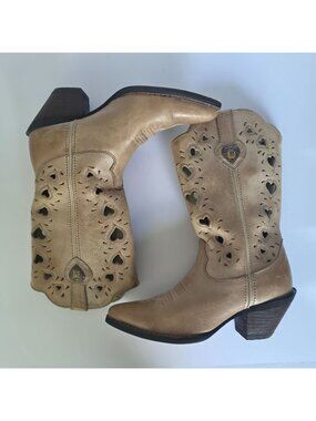 Durango RD3421 Tan Leather Heart Cutout Festival Western Cowgirl Boots Womens 6M